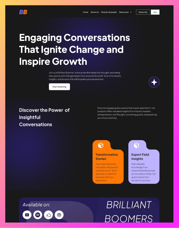 Brilliant Boomers website design by Noble Deshines